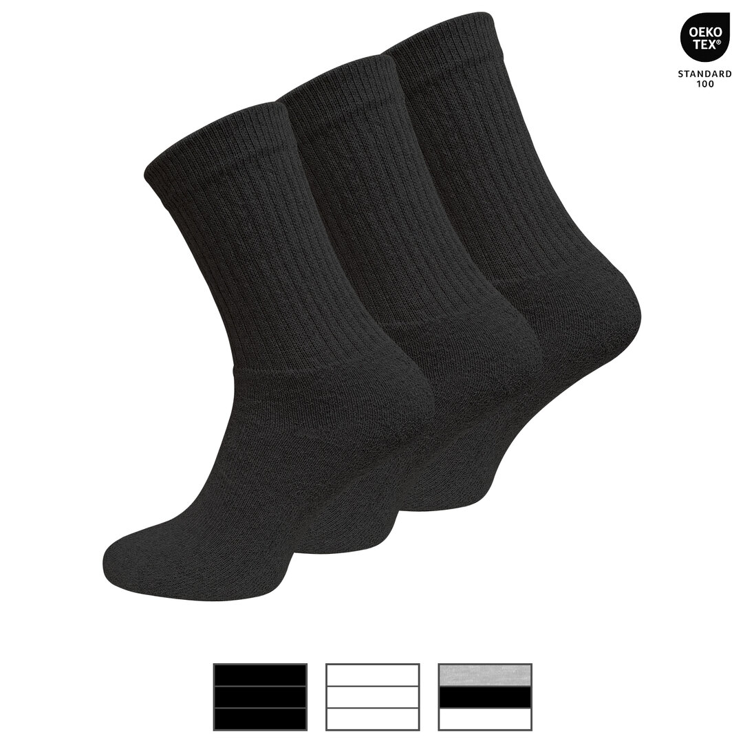 3er Pack Herren Baumwoll Sportsocken mit Rippschaft - Farbe wählbar