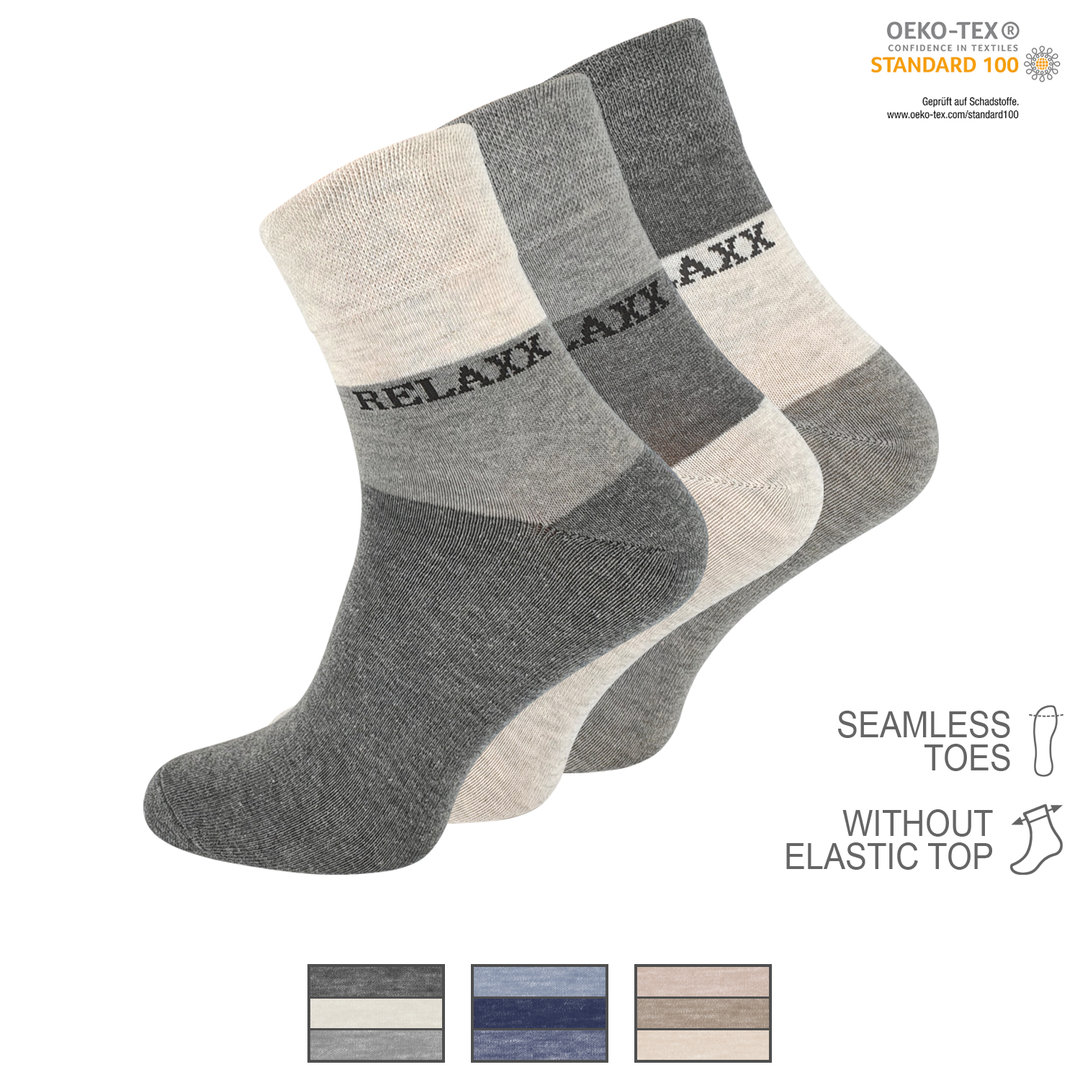 Herren Kurzschaftsocken 3er Pack "RELAXX" ohne Gummibund - Farbe wählbar