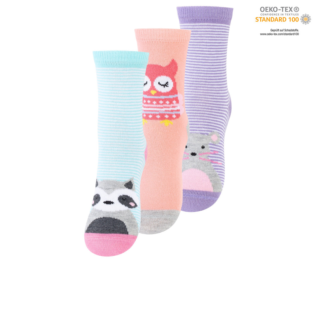 3er Pack Kinder Baumwoll Socken mit Tier-Motiven