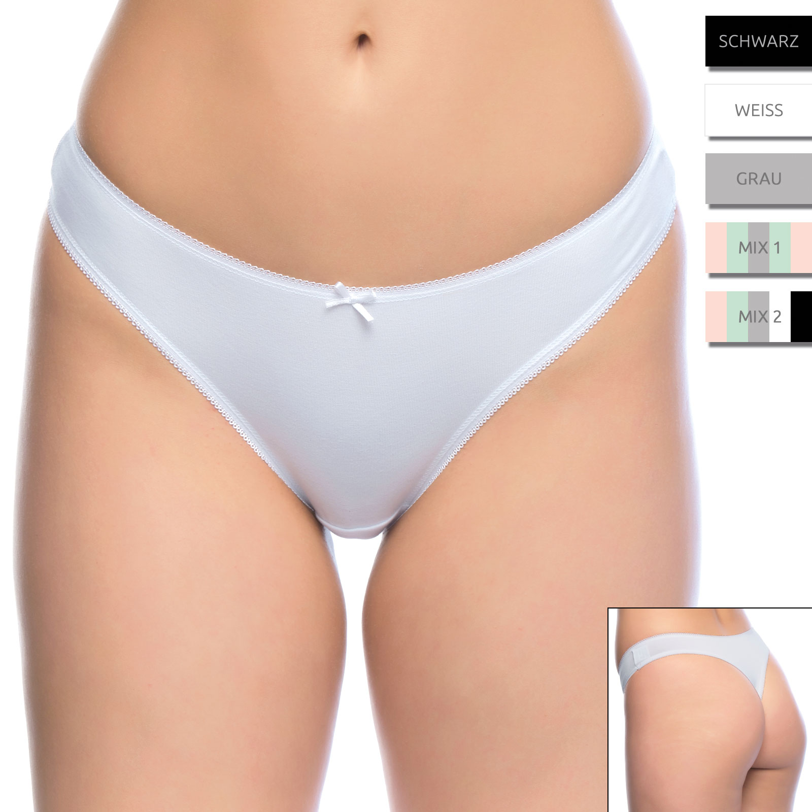 yenita® 5er Pack Damen String "Cotton Stretch" - Farbe wählbar