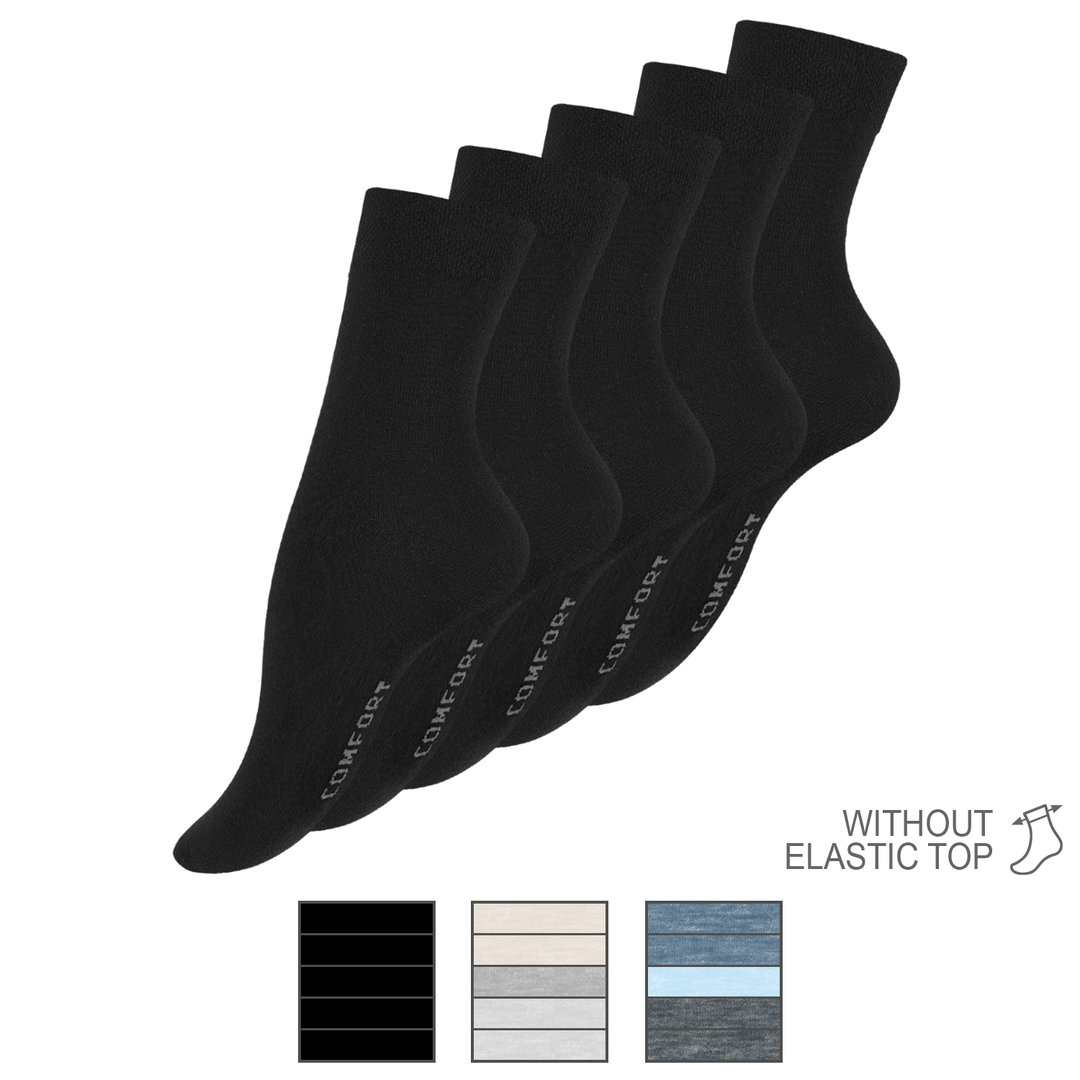 Damen Baumwoll Socken 5er Pack  "COMFORT" ohne Gummibund - Farbe wählbar