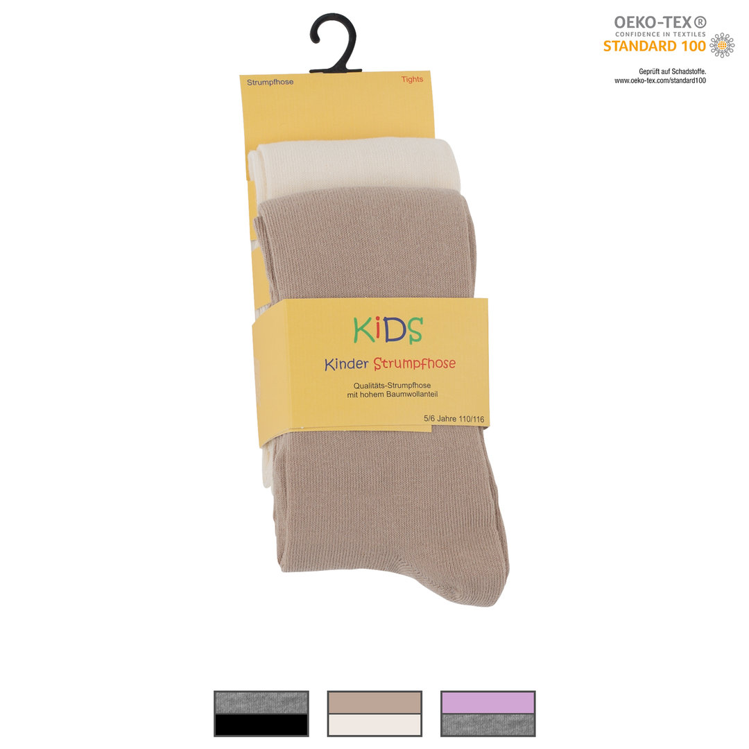 2er Pack Kinder Baumwoll-Strumpfhosen in Unifarben