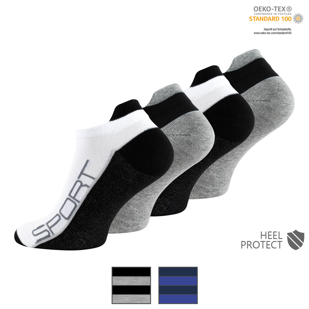 Vincent Creation® 4er Pack Herren Sneakersocken mit Fersenlasche - Farbe wählbar