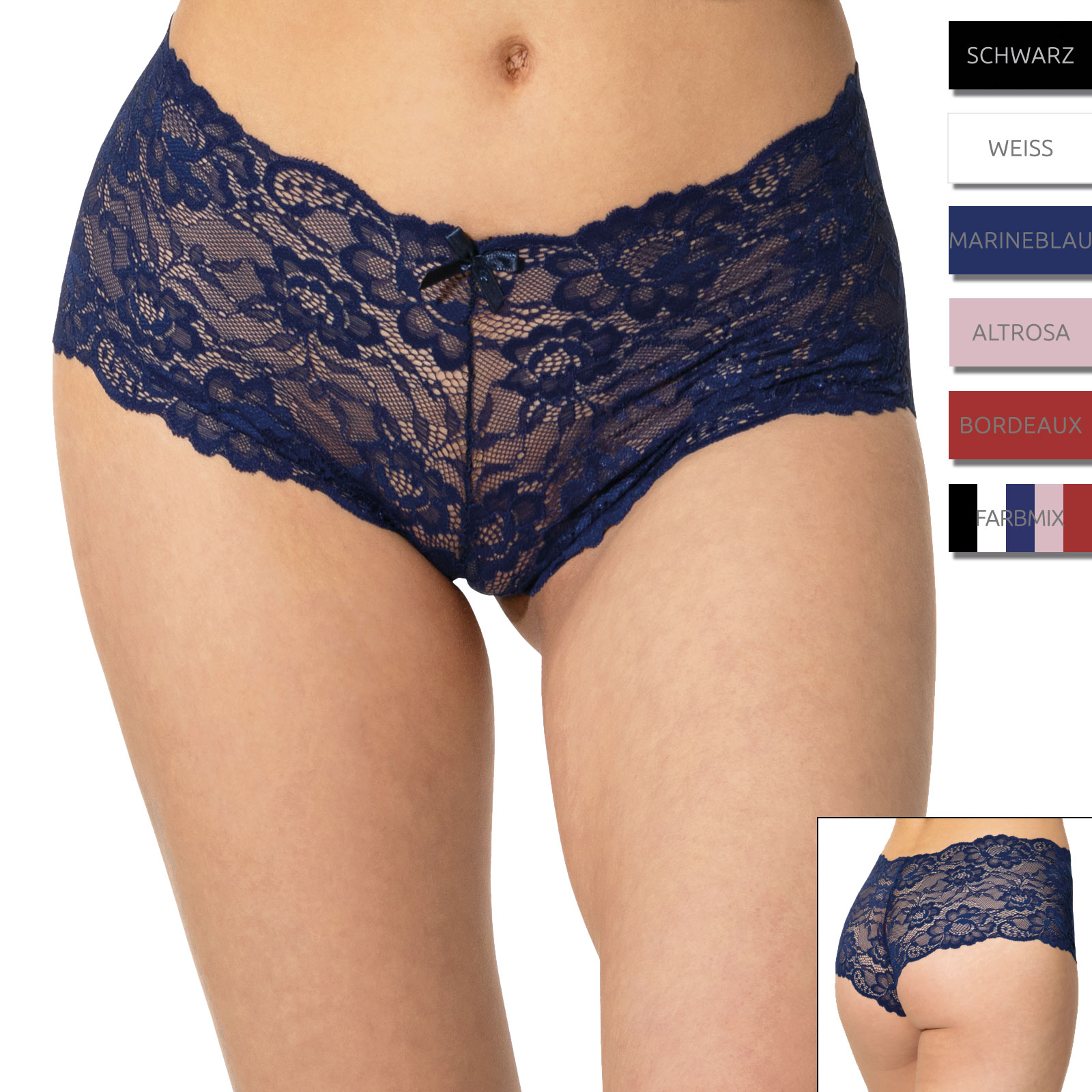 yenita® 5er Pack Damen Hipster mit Spitze - Farbe wählbar