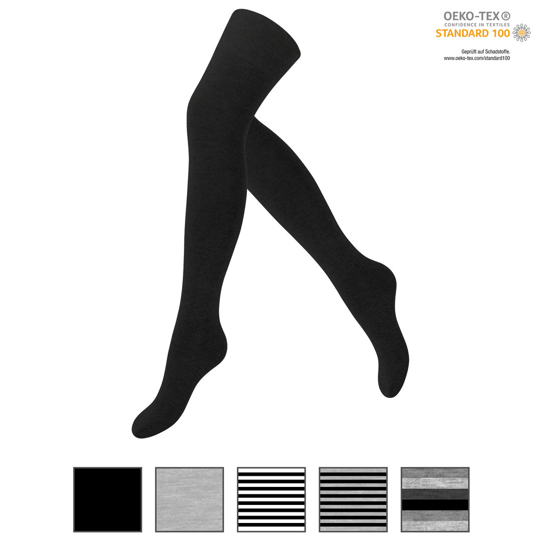 Damen Overknees aus Baumwolle mit Anti-Rutsch-Bund - Farbe wählbar