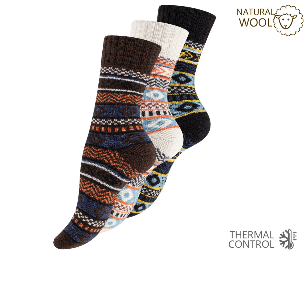 Unisex Norweger Stricksocken mit Wolle "HYGGE" Set 3