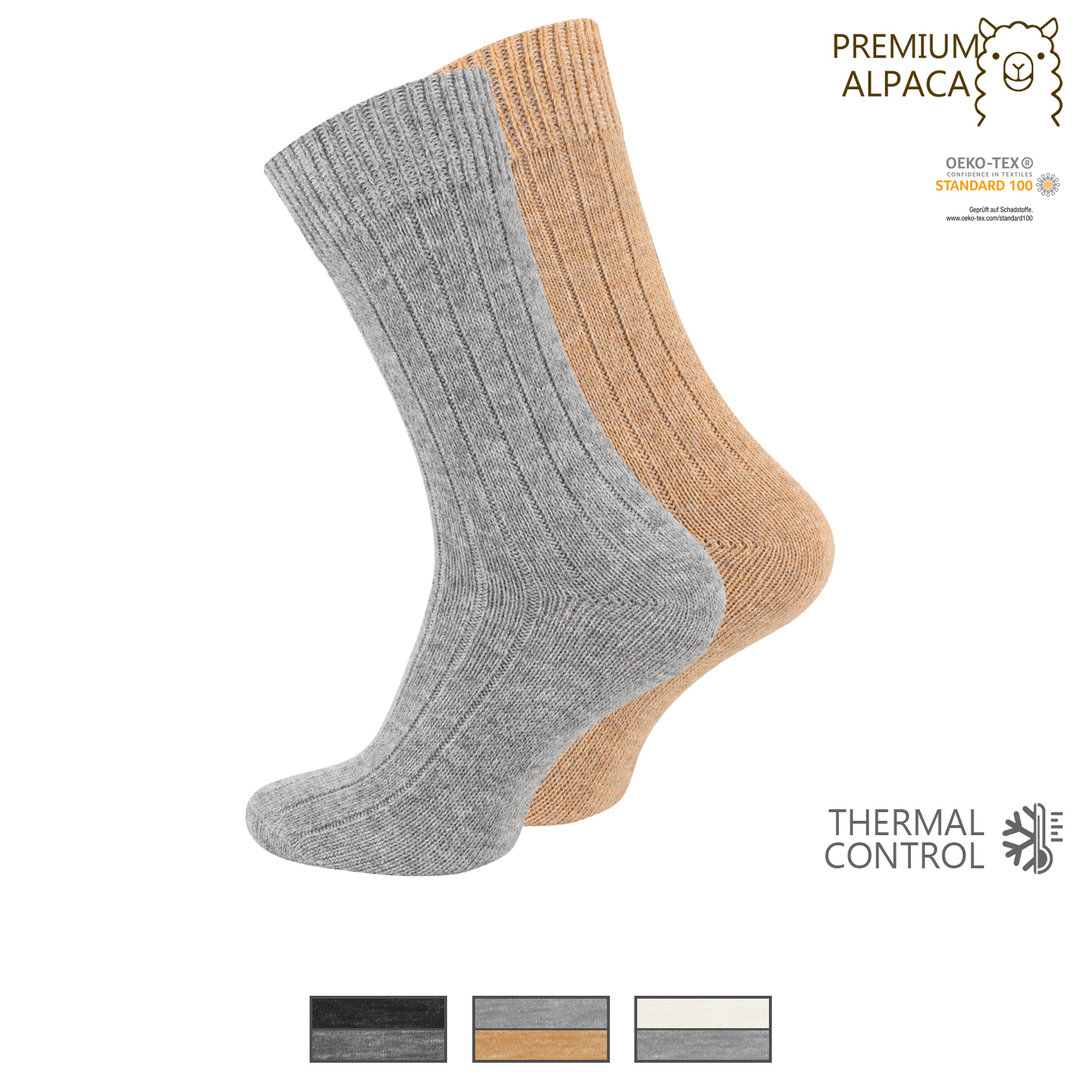 Unisex Feinstrick 2er Pack Wintersocken mit ALPAKA Wolle - Farbe wählbar