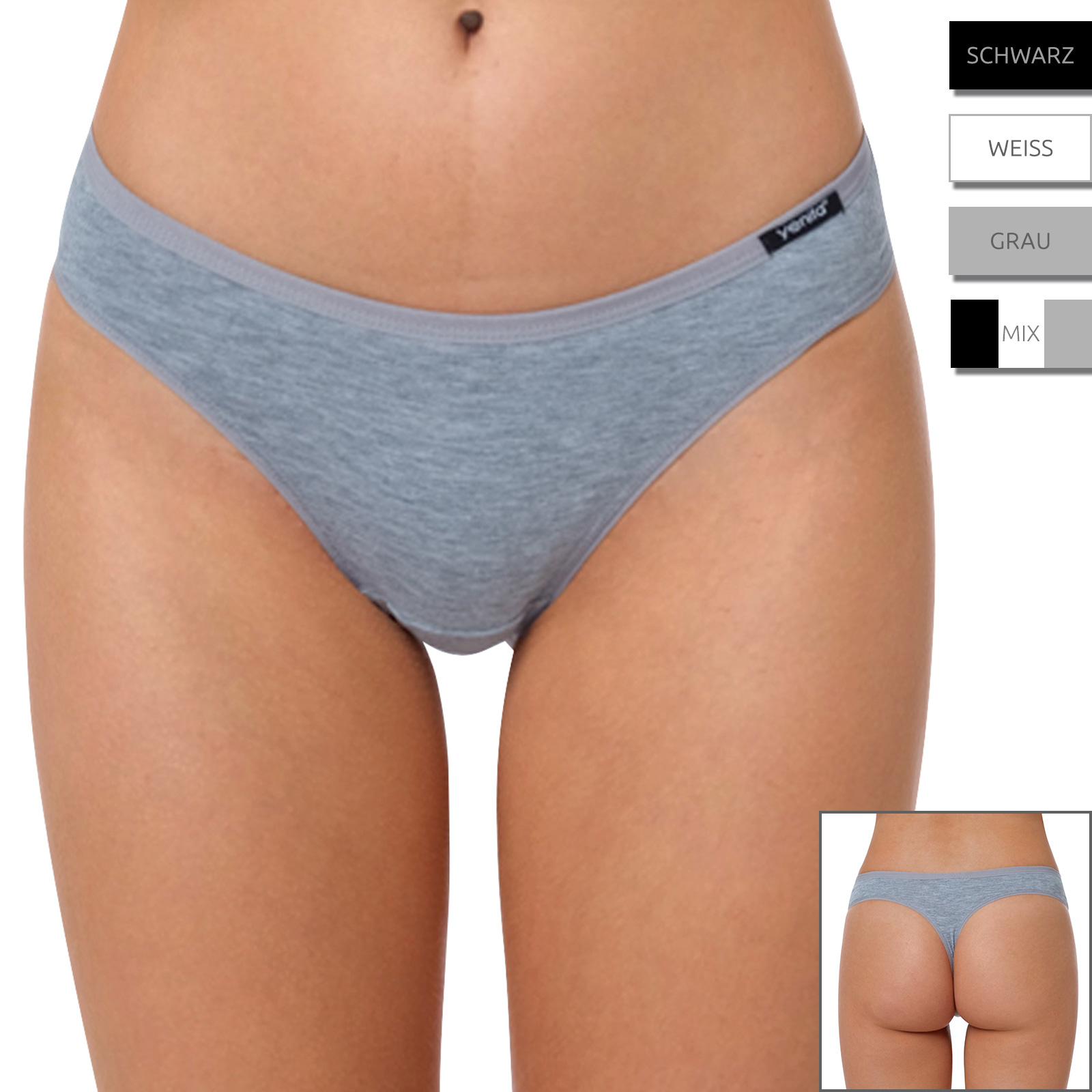 yenita® 3er Pack Damen Tanga "Cotton Stretch" - Farbe wählbar