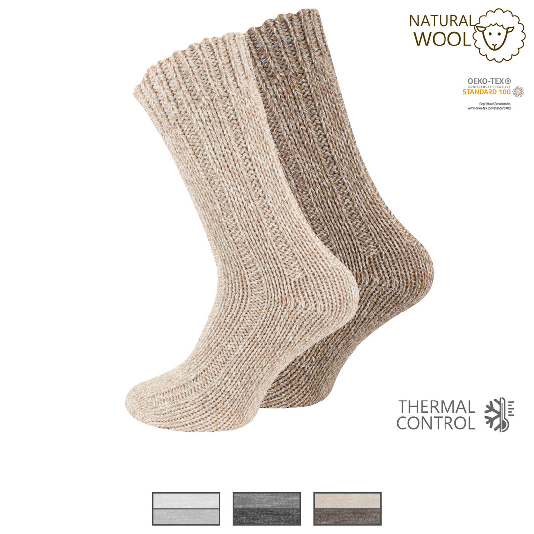 2er Pack Unisex Norweger Grobstrick-Socken mit Wolle