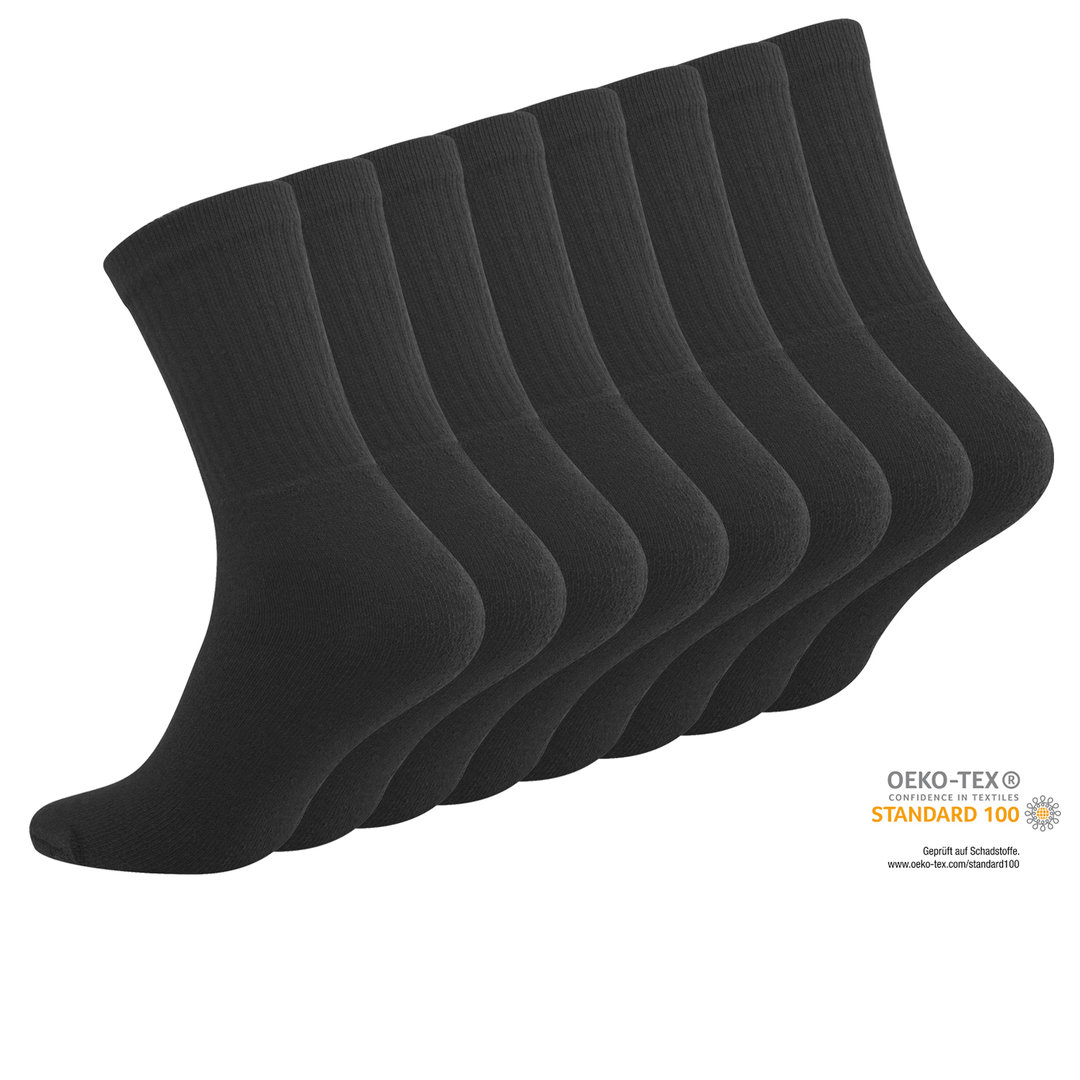 8 er Pack Unisex Baumwoll Sport- und Freizeitsocken in schwarz