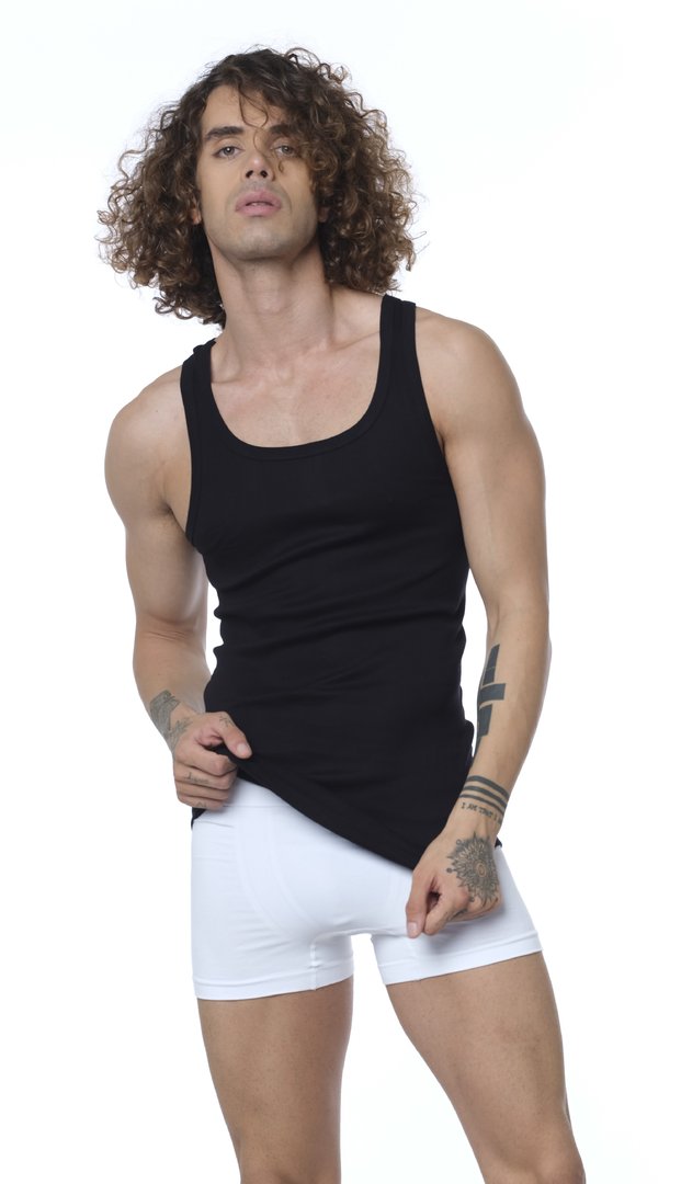 2er Pack Herren Feinripp Unterhemd in schwarz