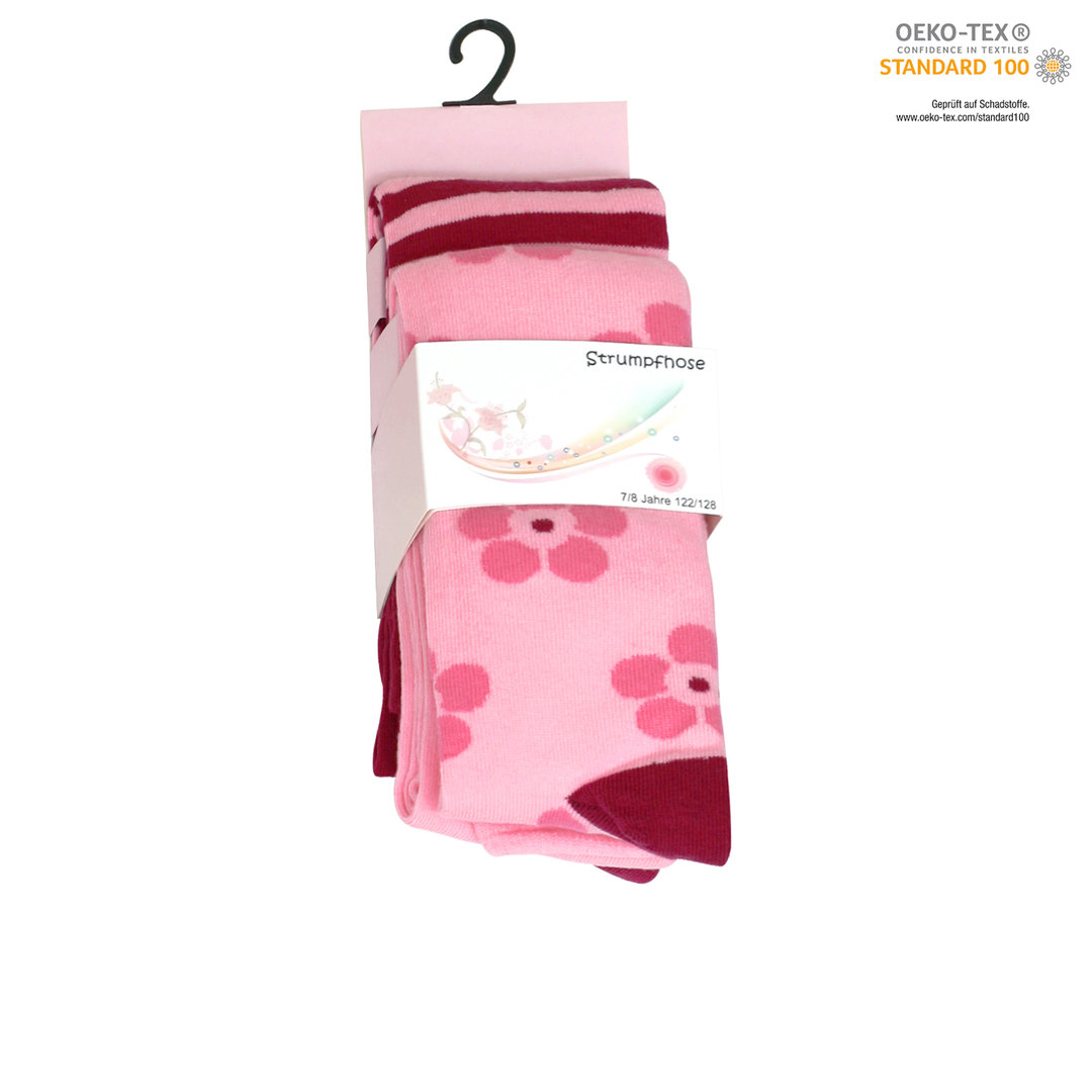 2er Pack Kinder Baumwoll-Strumpfhosen mit Blümchen und Ringel