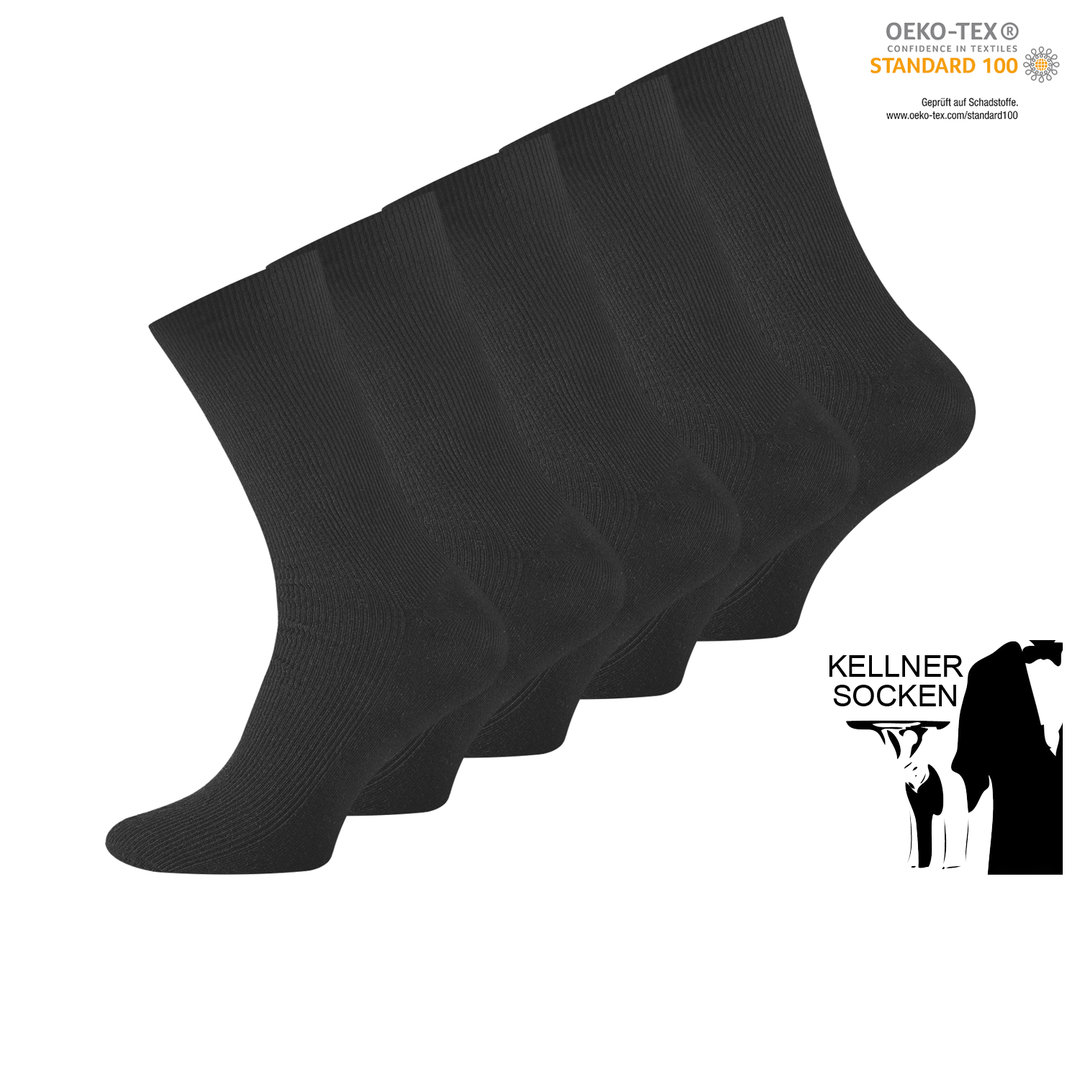 15 Paar Herren Kellner Socken schwarz 100% Baumwolle Top Qualität 