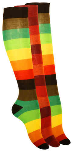 ladies knee socks "RAINBOW" with colorful block rings