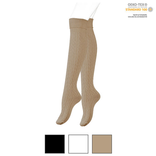 women boot knee socks with cable design and cuff edge - color selectable