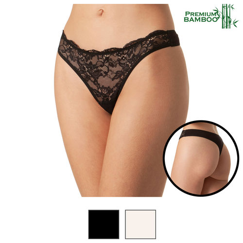 yenita® ladies thong with front lace "BAMBOO" - color selectable