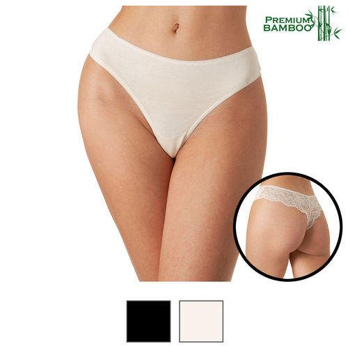yenita® ladies thong with back lace "BAMBOO" - color selectable