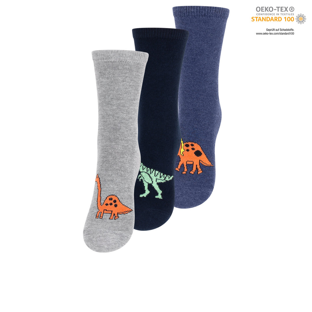Kinder Baumwoll Socken 3er Pack Dinosaurier-Motiven, mit