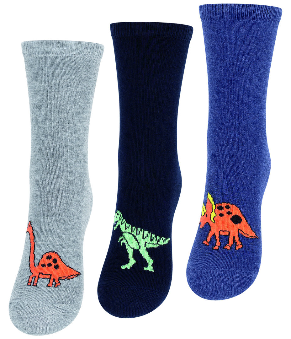 Kinder Baumwoll Socken mit Dinosaurier-Motiven, 3er Pack