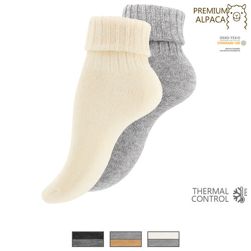 women fine knitted cuff edge socks with ALPACA wool - color selectable