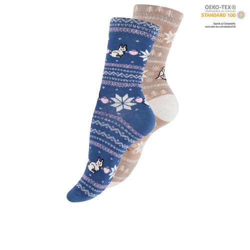 Vincent Creation® women casual socks "Owl and Bunny"