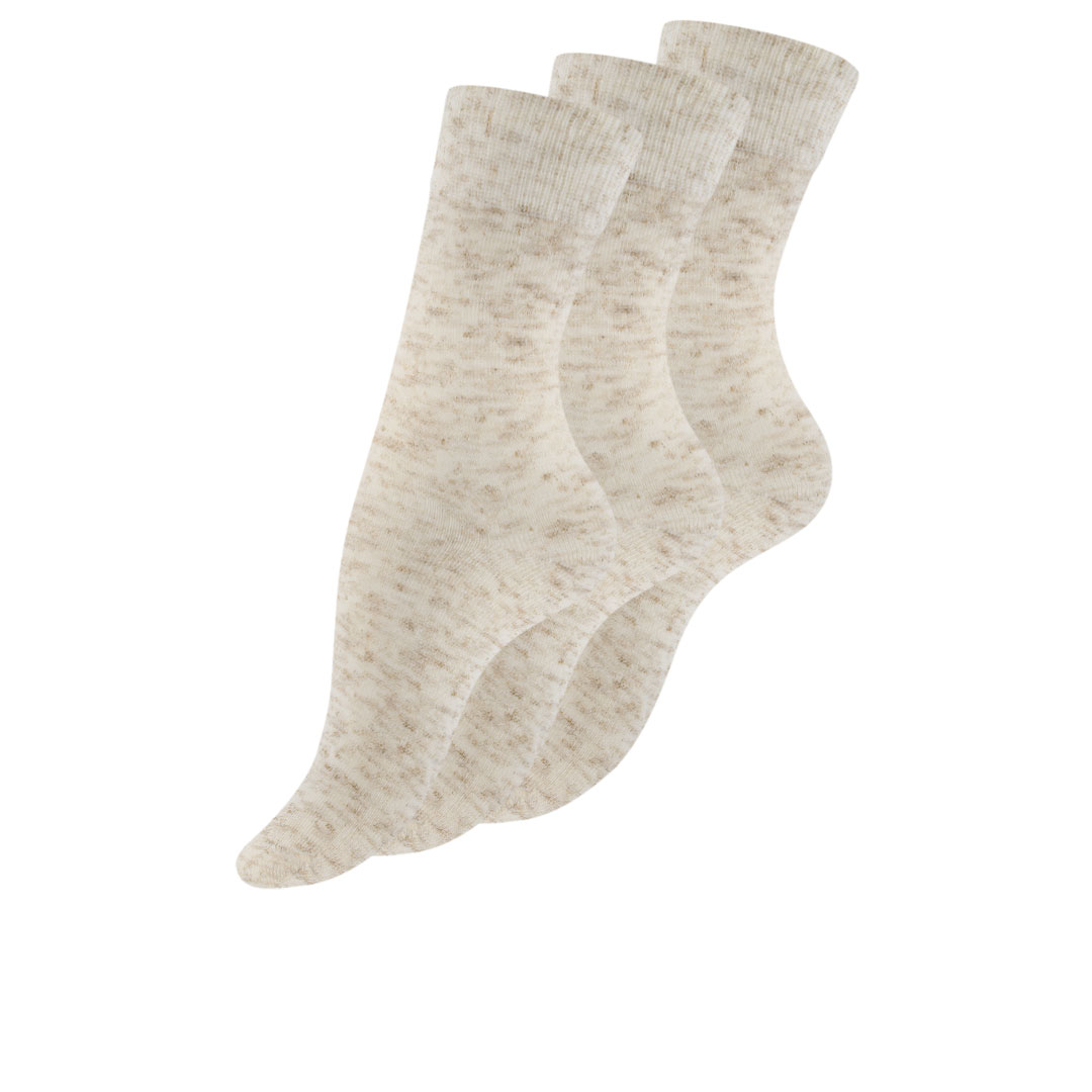 3 Pack ladies linen socks "NATUR" in beige melange