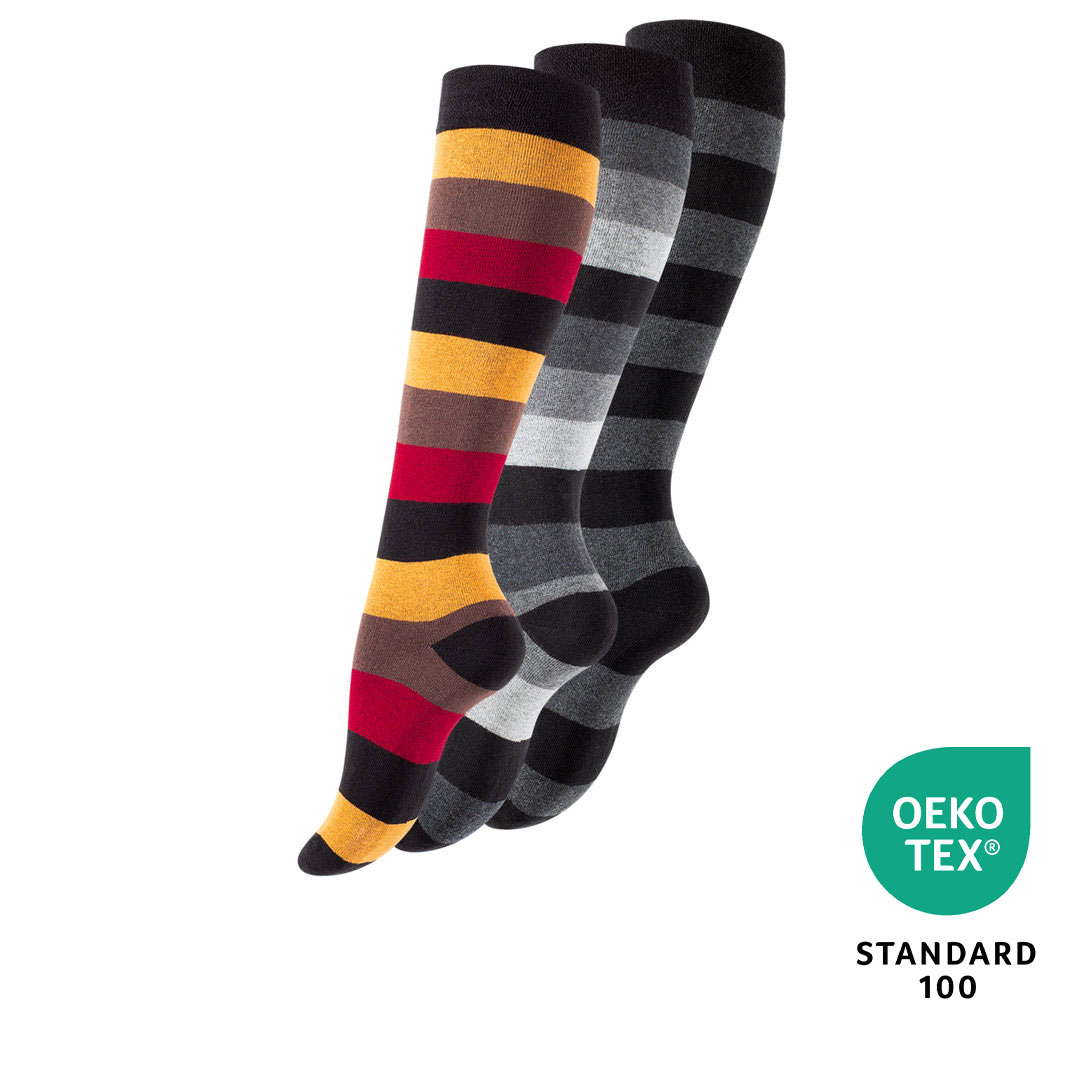 yenita® 3er Pack Damen Kniestrümpfe mit Blockringel - Baumwolle